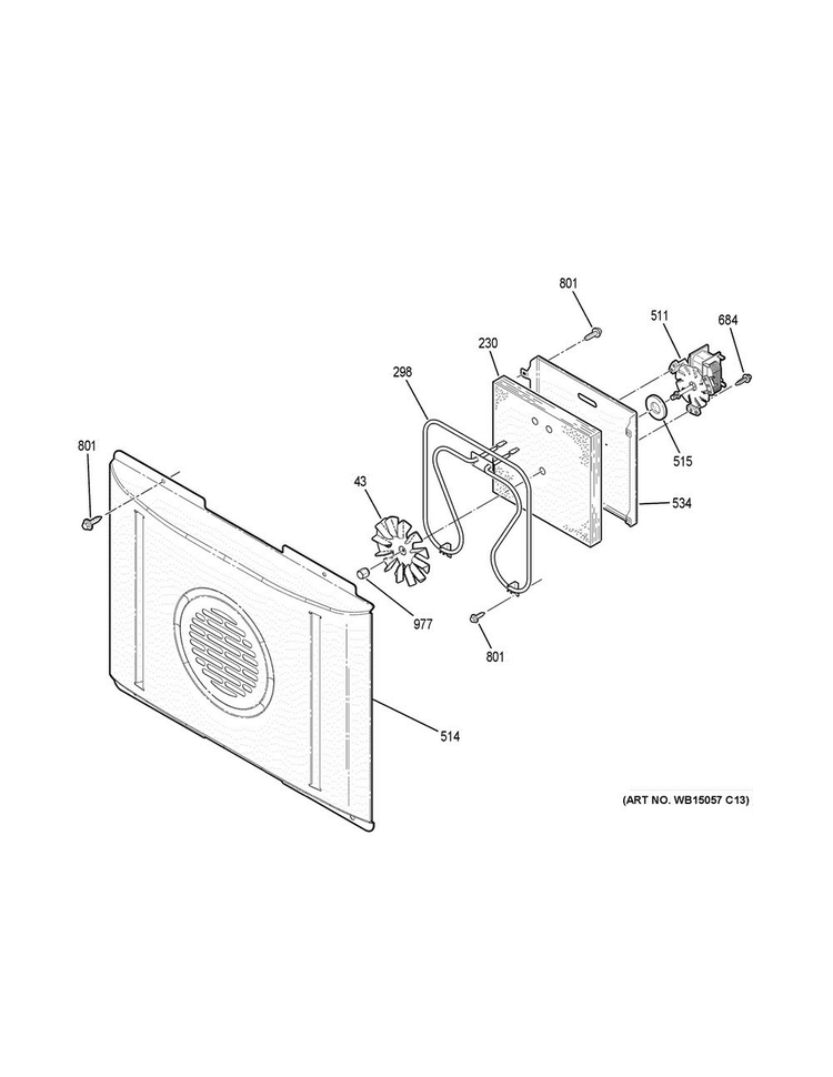 Convection Fan Diagram and Parts List for JB750DJ4WW  General Electric Range