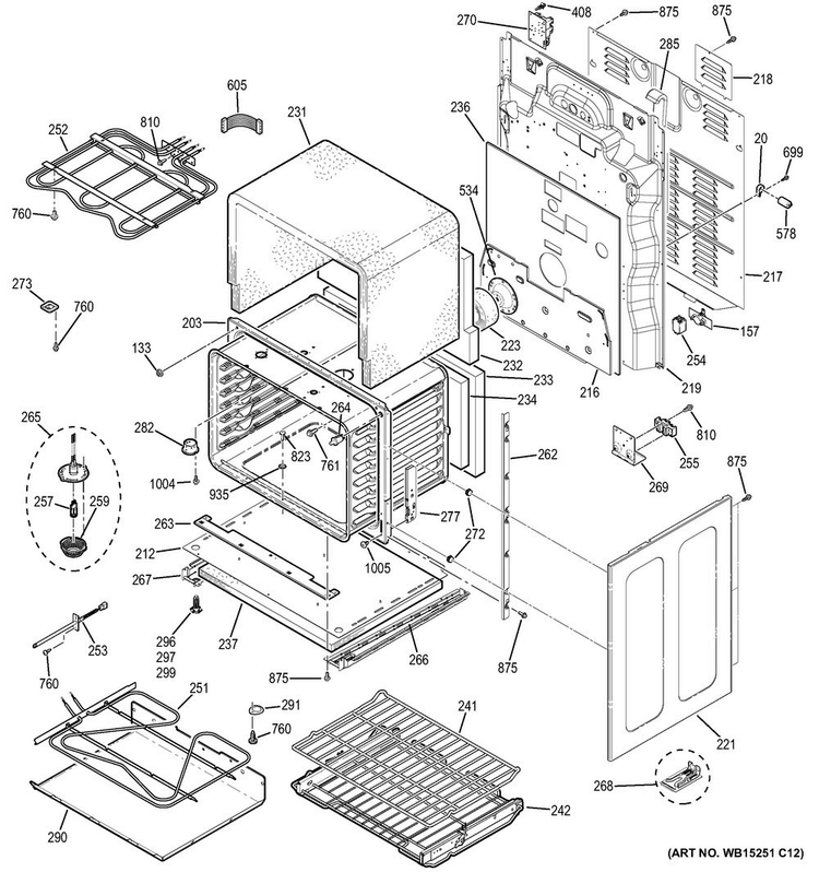 Lower Oven Diagram and Parts List for PB955SF1SS  General Electric Range