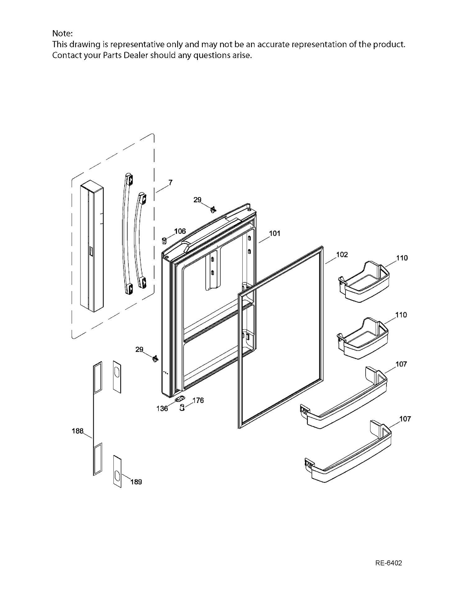 FF DOOR Diagram and Parts List for GDE21DGKAKBB  General Electric Refrigerator