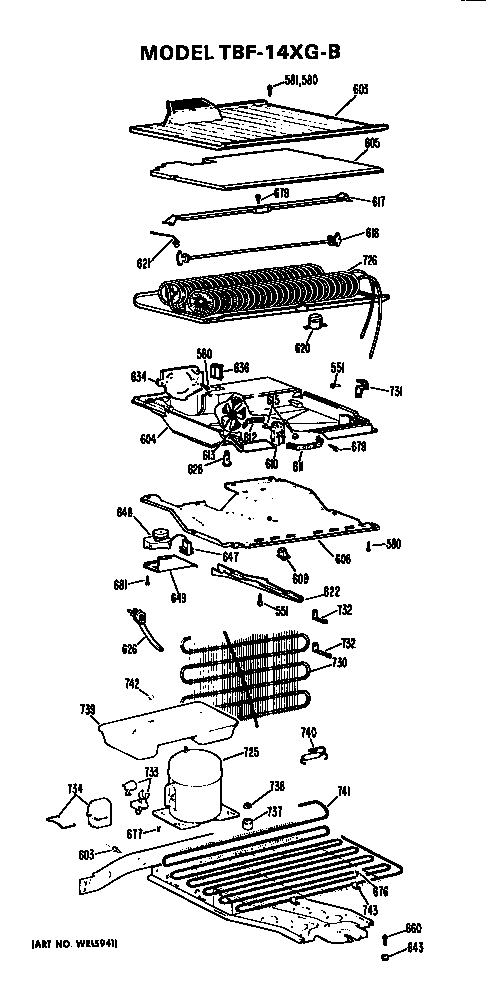 Unit Parts Diagram and Parts List for TBF14XGB  General Electric Refrigerator
