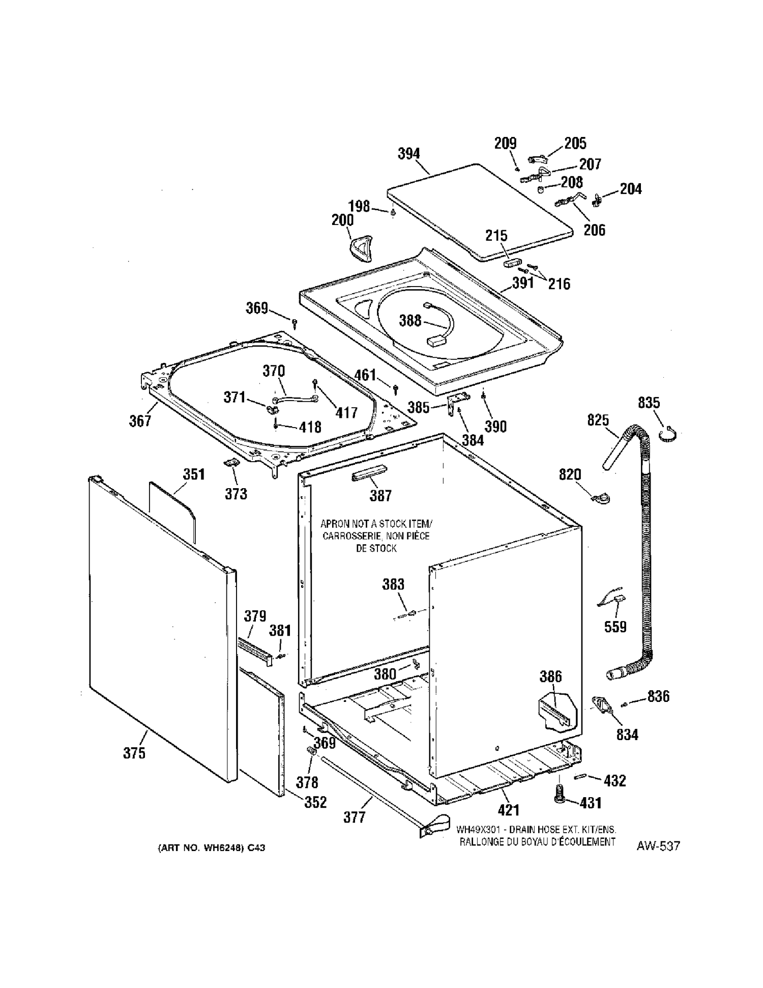 CABINET Diagram and Parts List for 57281B5WW  General Electric Washer