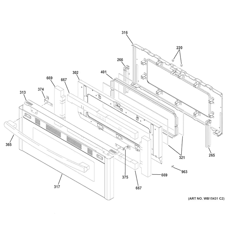 Upper Door Diagram and Parts List for JGB860EEJ3ES  General Electric Range