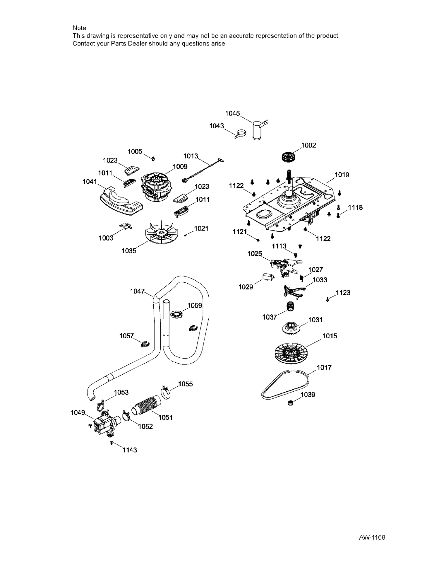 DRIVE COMPONENTS WASHER Diagram and Parts List for GUD27ESMJ0WW  General Electric Dryer