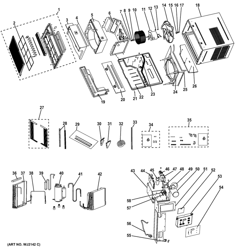 Room Air Conditioner Diagram and Parts List for AEH24DTH1  General Electric Air Conditioner
