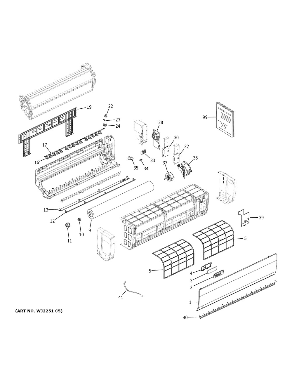 Room Air Conditioner Diagram and Parts List for ASYW18URDWA  General Electric Air Conditioner
