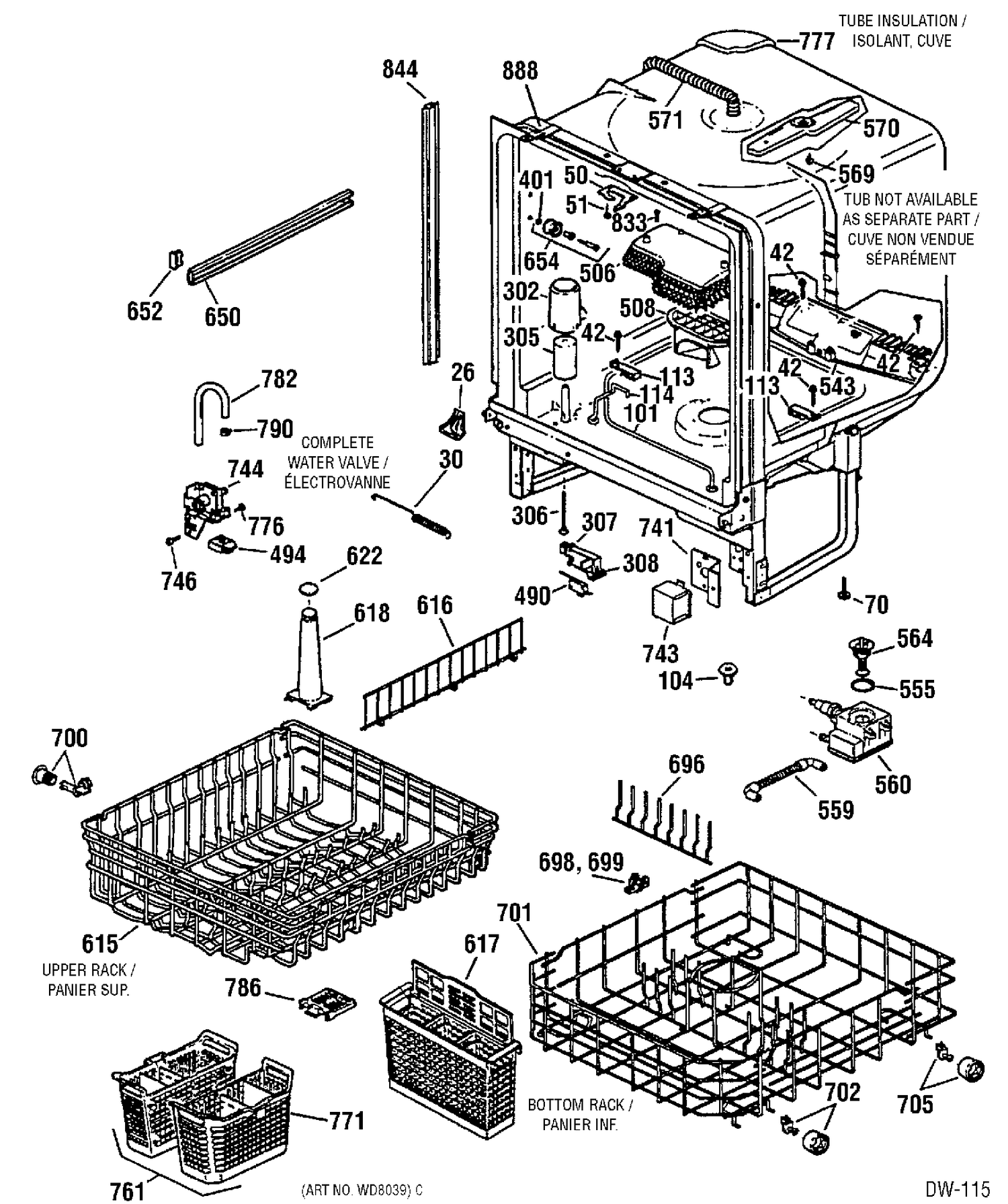 BODY PARTS Diagram and Parts List for 405613  General Electric Dishwasher
