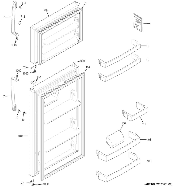Doors Diagram and Parts List for GIE18ETHDRBB  General Electric Refrigerator