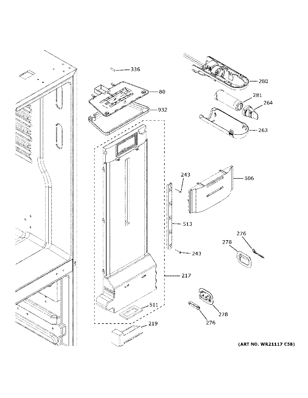 Fresh food section Diagram and Parts List for GFE26JYMKFFS  General Electric Refrigerator