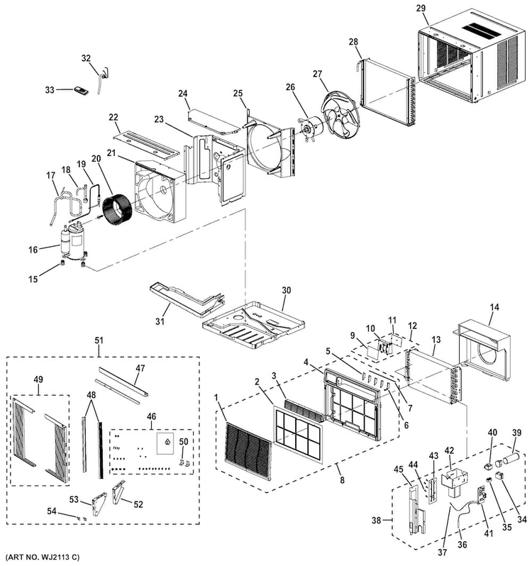 Room Air Conditioner Diagram and Parts List for AEL14ASL1  General Electric Air Conditioner