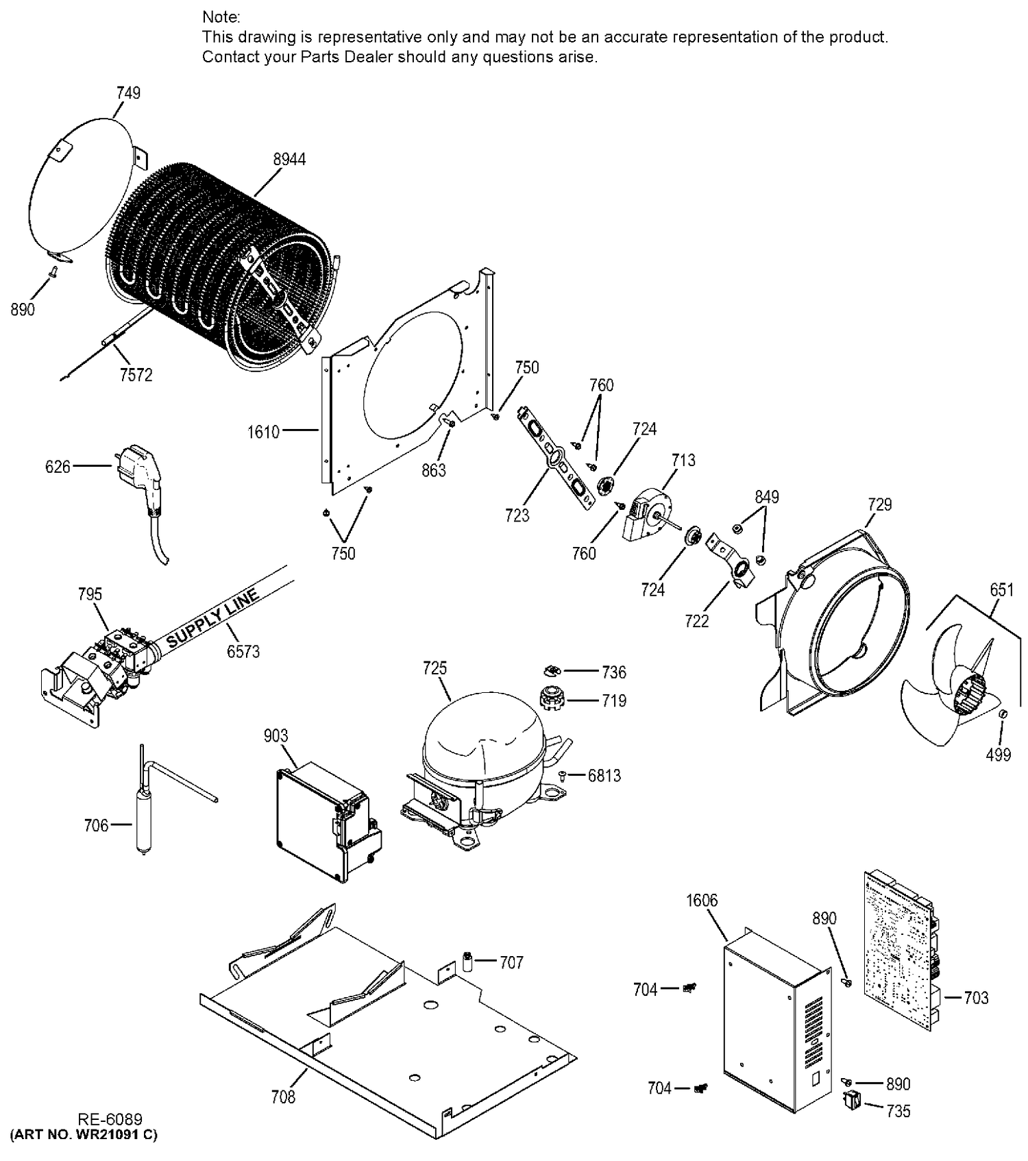 MACHINE COMPARTMENT Diagram and Parts List for ZIC360NHBLH  General Electric Refrigerator