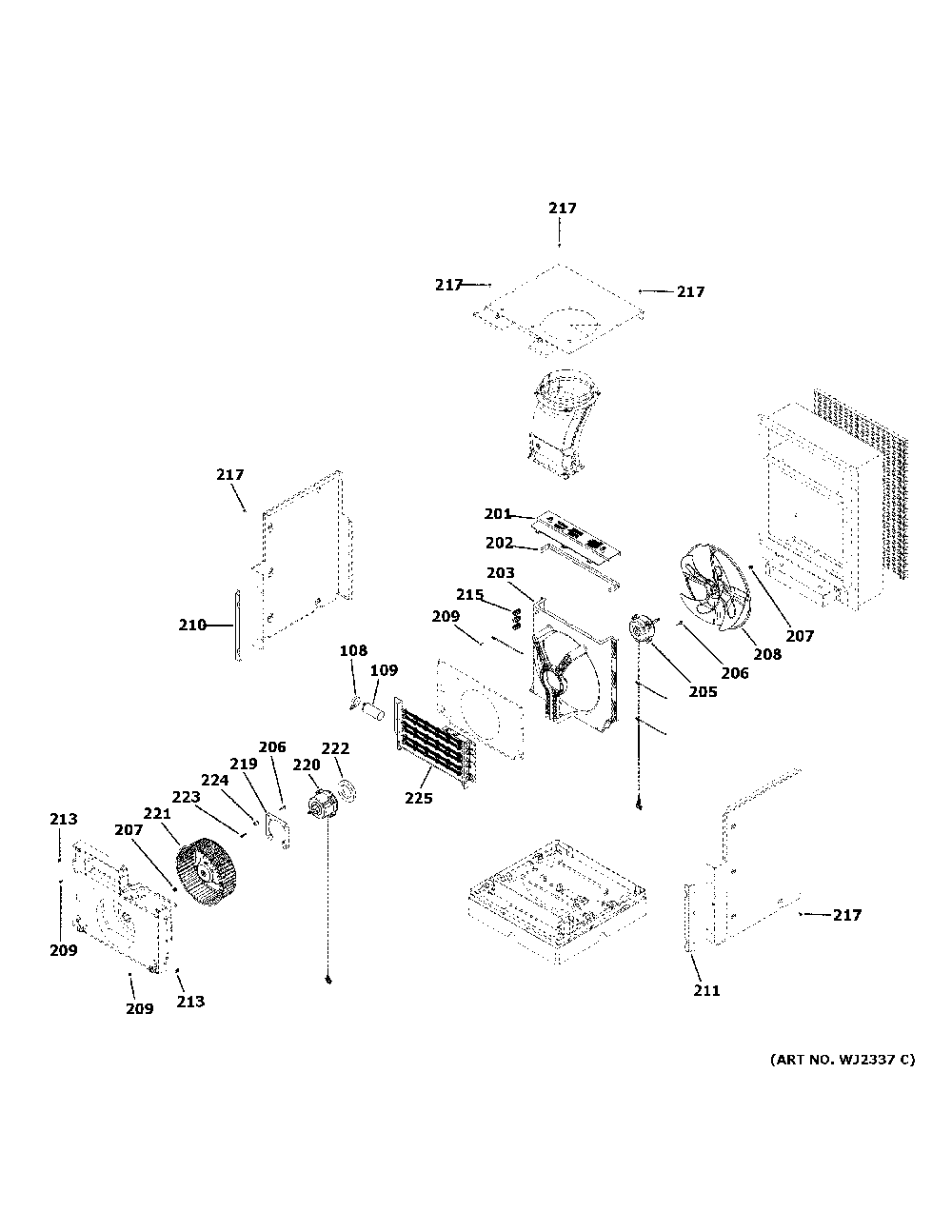 Motor And Chassis Parts Diagram and Parts List for AZ95H09DACK1  General Electric Air Conditioner