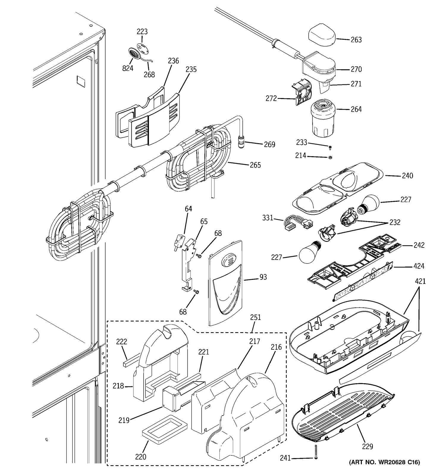 FRESH FOOD SECTION Diagram and Parts List for ZFGB21HZJSS  General Electric Refrigerator