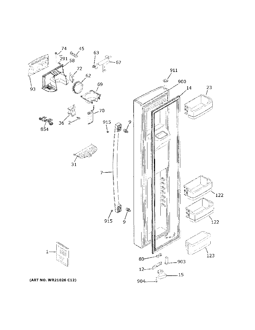 Freezer Door Diagram and Parts List for GSE25GGPFCBB  General Electric Refrigerator