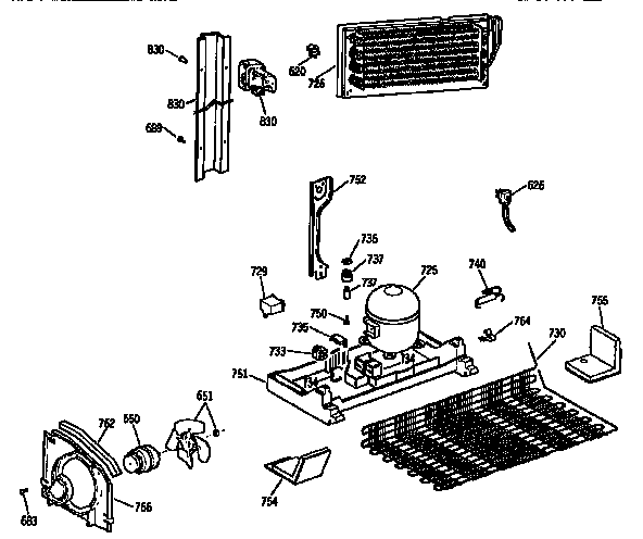 Unit Assembly Diagram and Parts List for TBX18J1SGRAD  General Electric Refrigerator