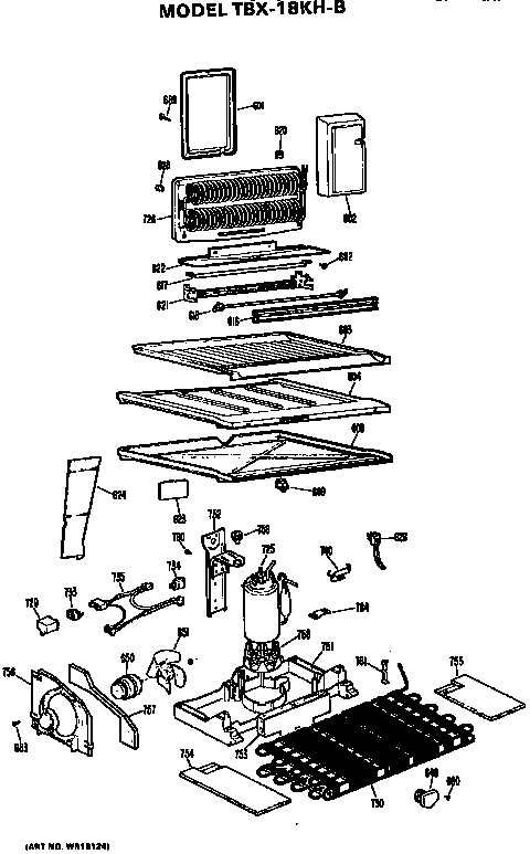 Unit Parts Diagram and Parts List for TBX18KHB  General Electric Refrigerator
