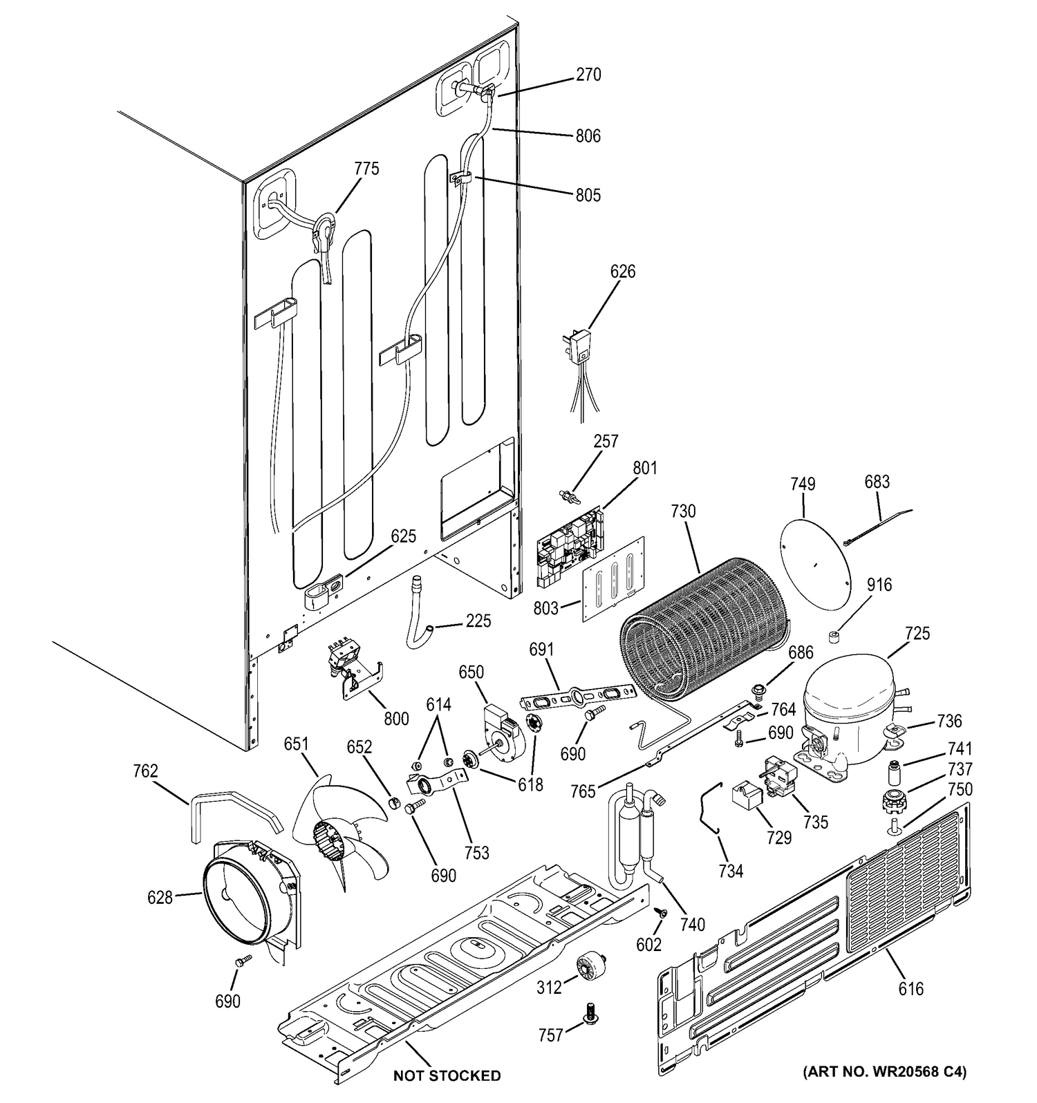 MACHINE COMPARTMENT Diagram and Parts List for DSE26JGECCBB  General Electric Refrigerator