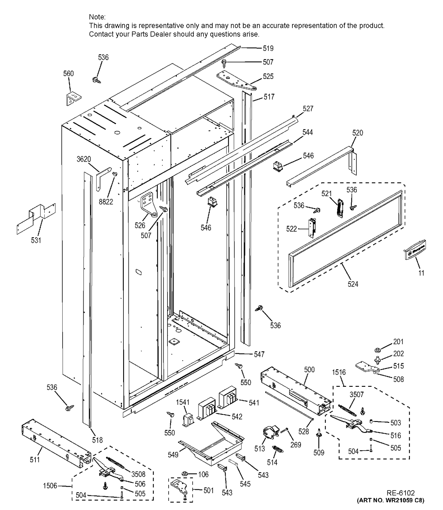 CASE PARTS Diagram and Parts List for ZISP420DHASS  General Electric Refrigerator