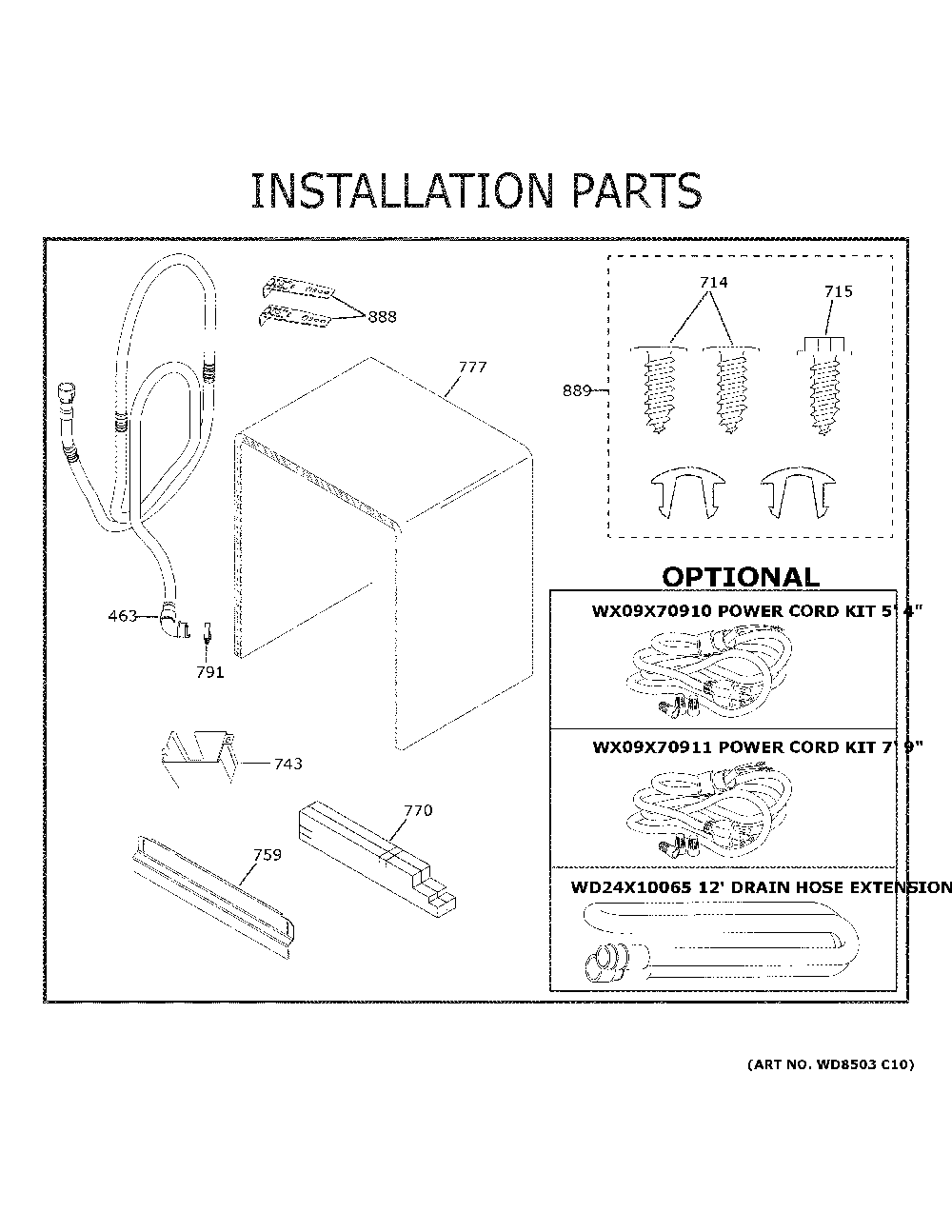 Installation Parts Diagram and Parts List for GDF535PGR1BB  General Electric Dishwasher