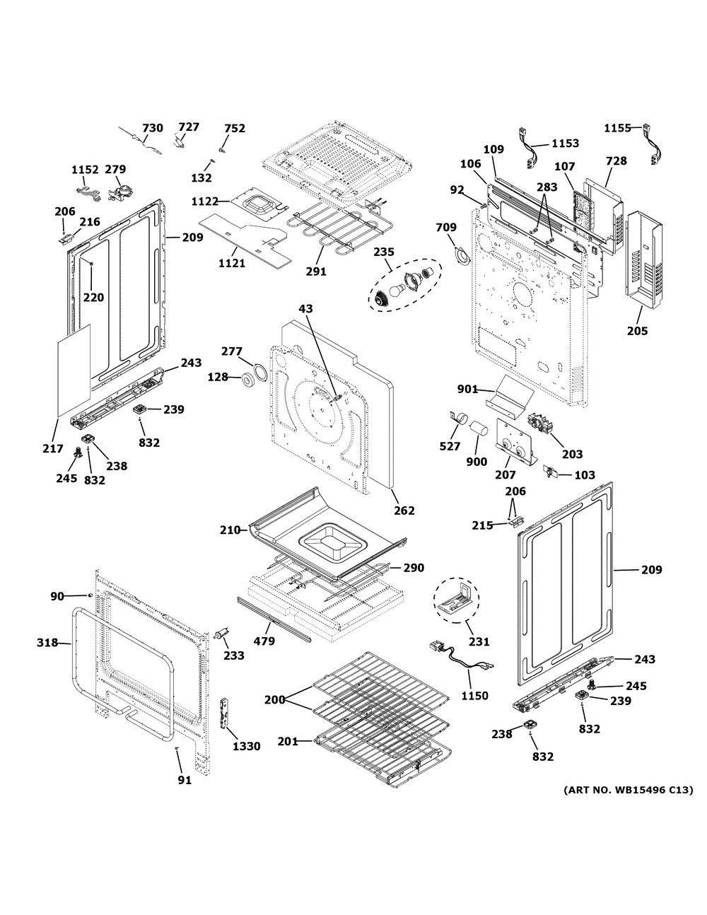 Body Parts Diagram and Parts List for C2S900P2M1S1  General Electric Range