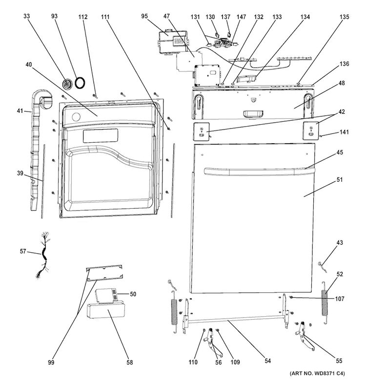 Escutcheon & Door Assembly Diagram and Parts List for GLDT690J00BB  General Electric Dishwasher
