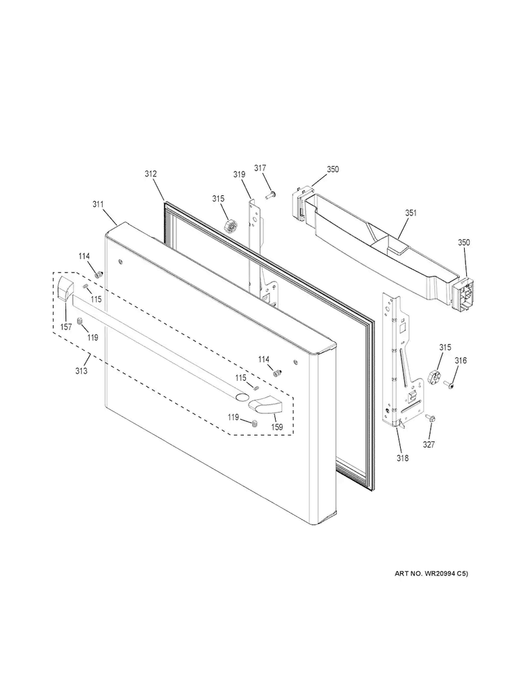 Freezer Door Diagram and Parts List for CWE23SSHMSS  General Electric Refrigerator