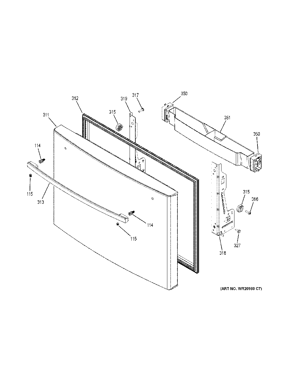Freezer door Diagram and Parts List for PFD28KYNCFS  General Electric Refrigerator