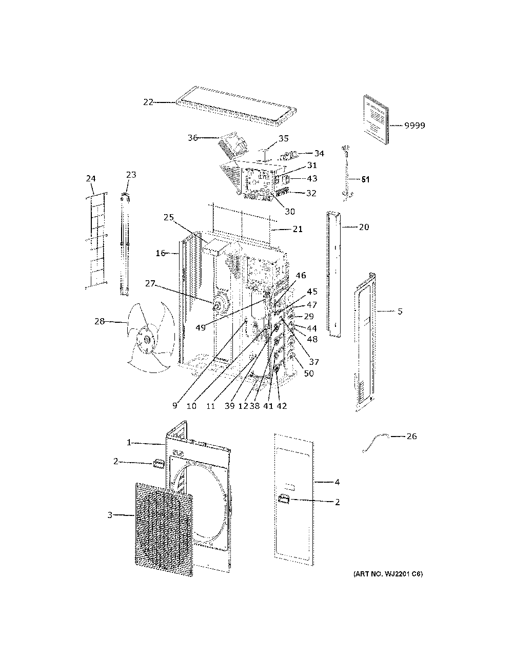 Room Air Conditioner Diagram and Parts List for ASH436JCDDA1  General Electric Air Conditioner