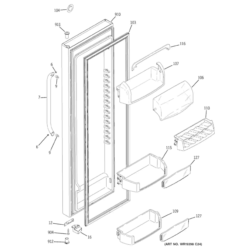 Fresh Food Door Diagram and Parts List for GSHL6KGZCCLS  General Electric Refrigerator
