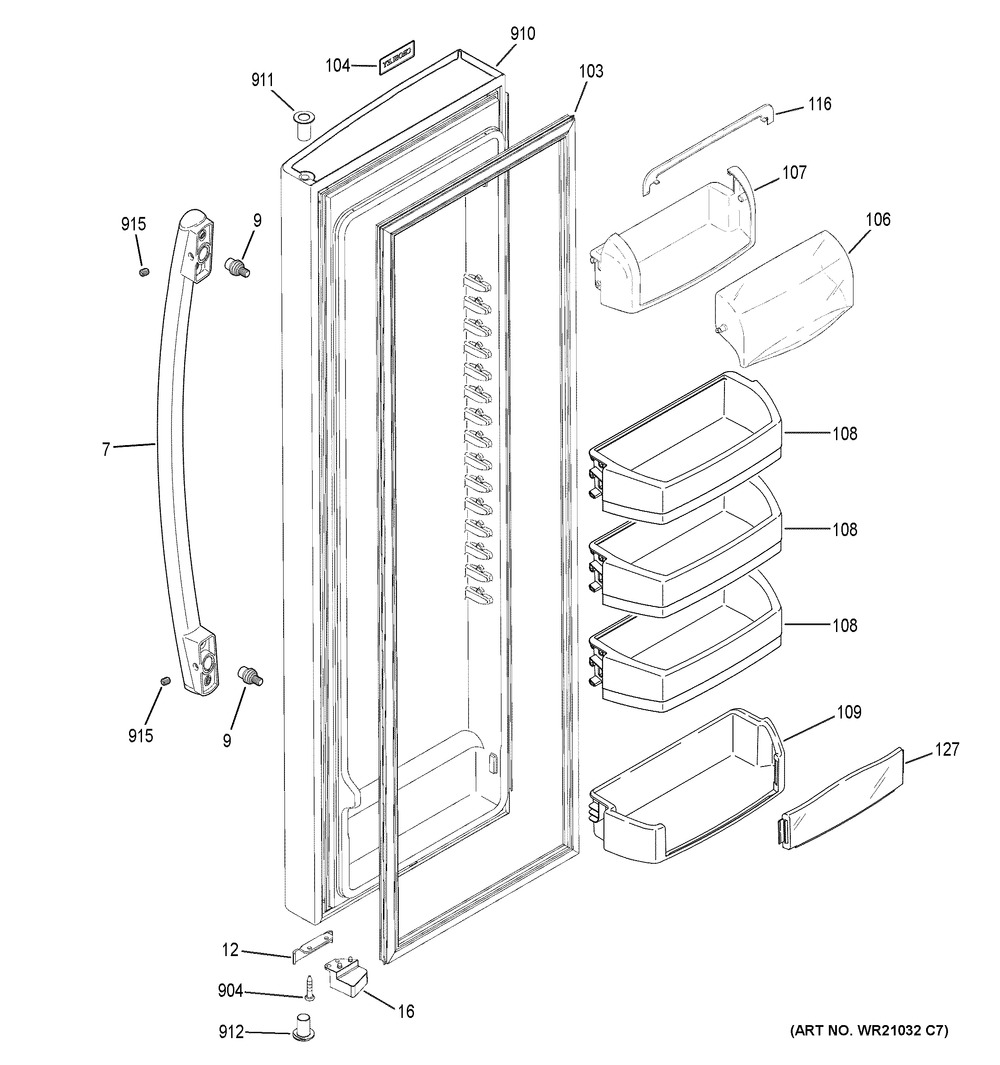 Fresh Food Door Diagram and Parts List for XSS23GGKBCBB  General Electric Refrigerator