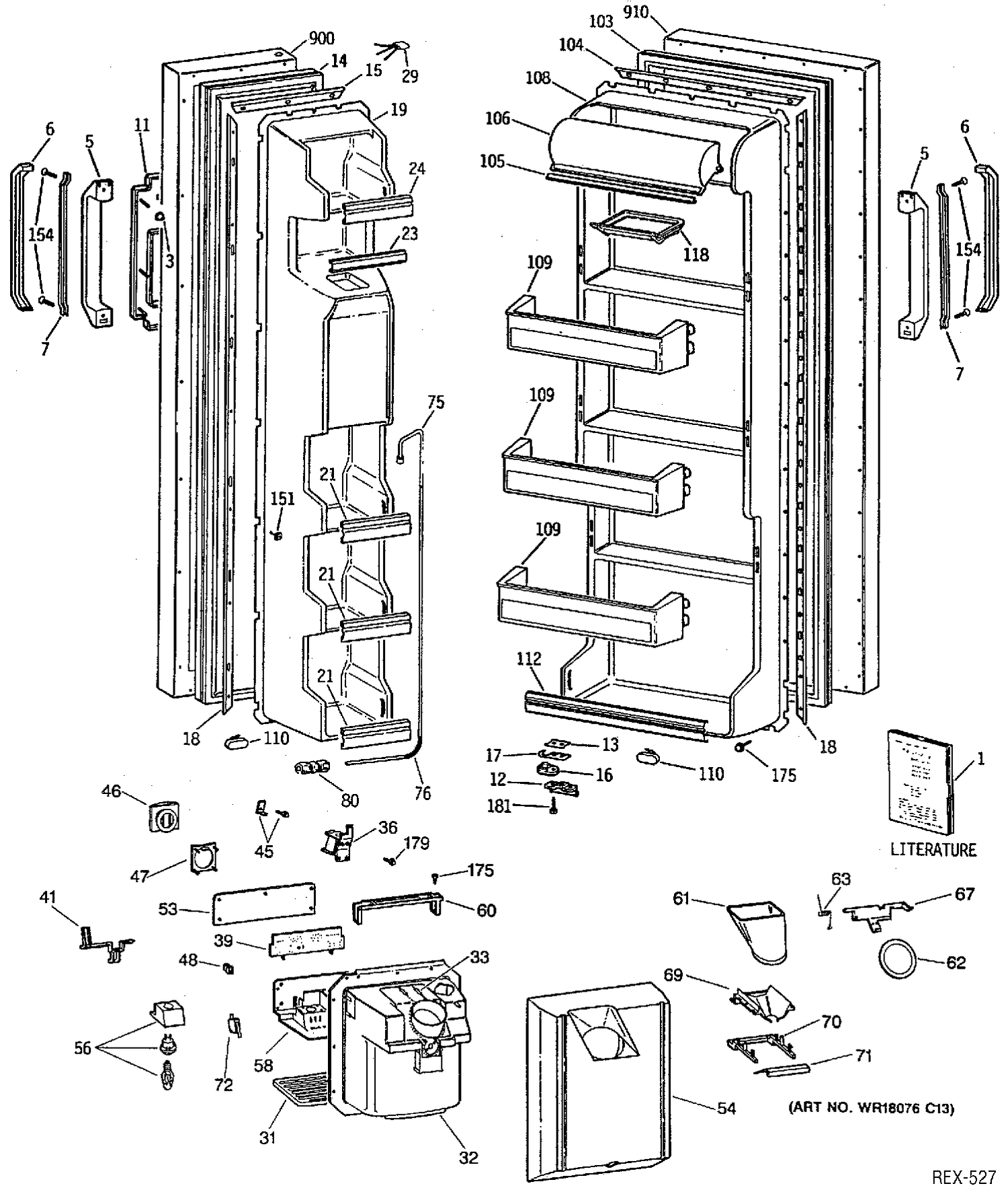 DOOR ASSEMBLY Diagram and Parts List for MRSX22BRSBAD  General Electric Refrigerator