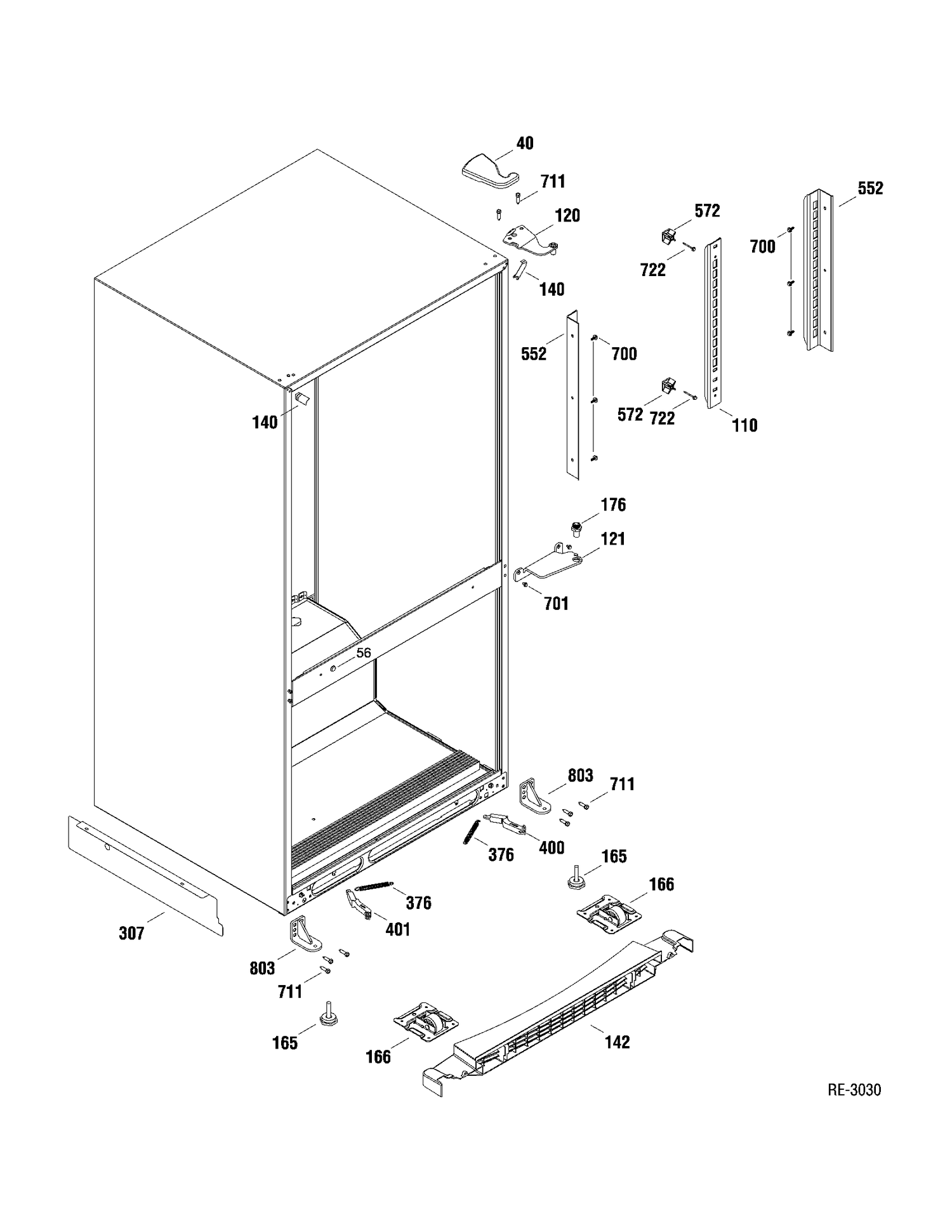 HINGES, TOE KICK & SHELF SUPPORTS Diagram and Parts List for GDRS0KBXARSS  General Electric Refrigerator