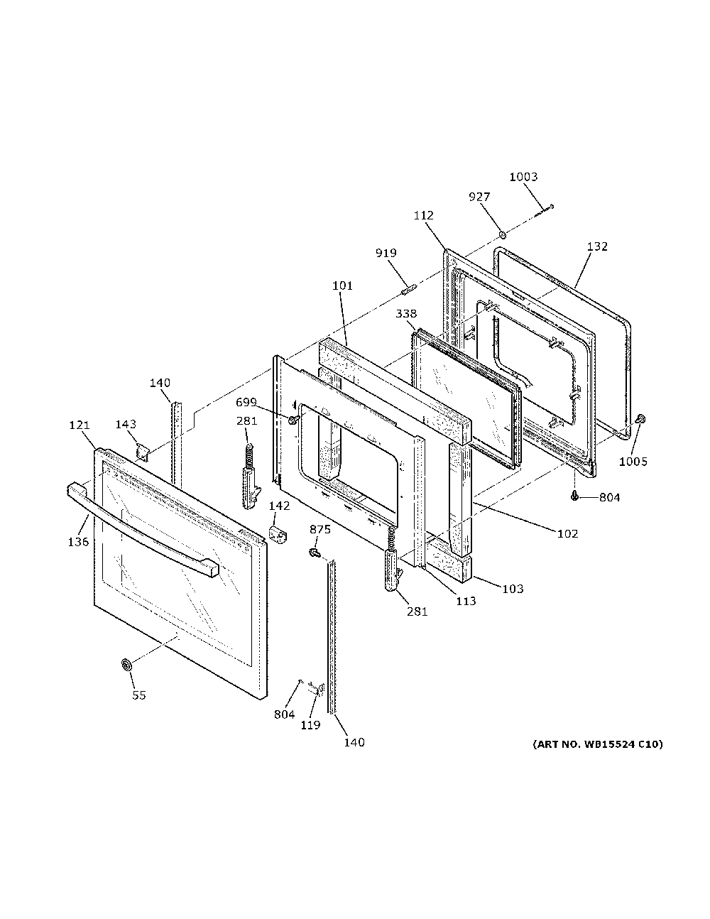 Door Diagram and Parts List for JS760SL5SS  General Electric Range