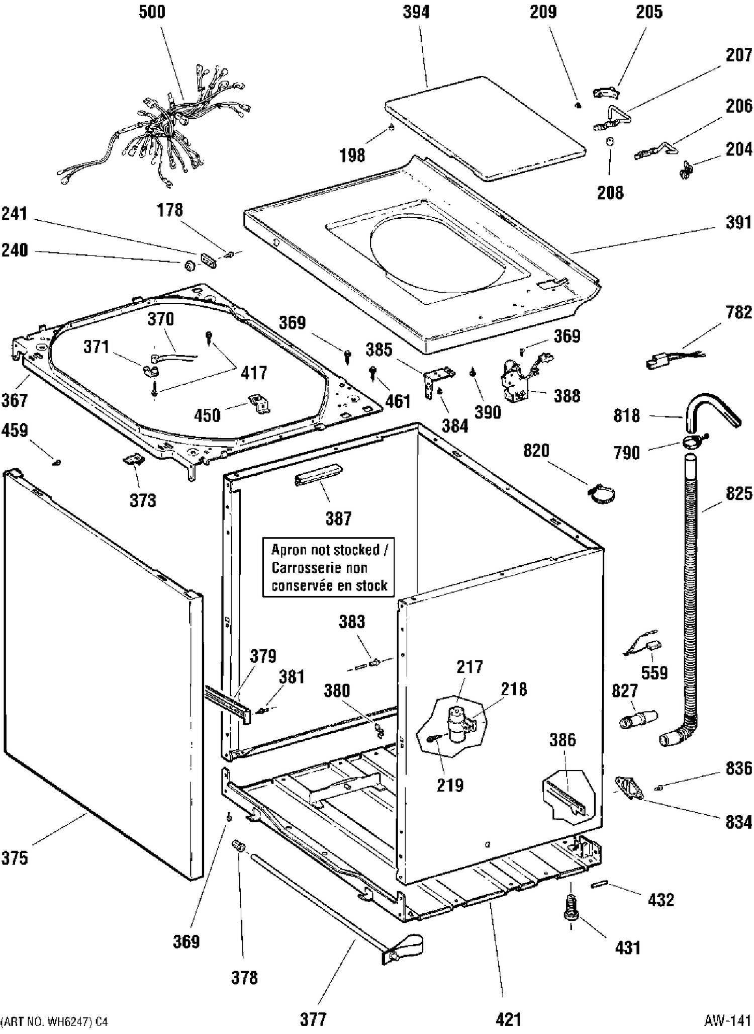 CABINET, COVER & FRONT PANEL Diagram and Parts List for WCCB2050T6AC  General Electric Washer