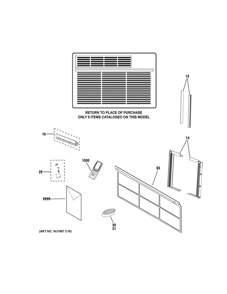 Room Air Conditioner Diagram and Parts List for AEW12AVL2  General Electric Air Conditioner