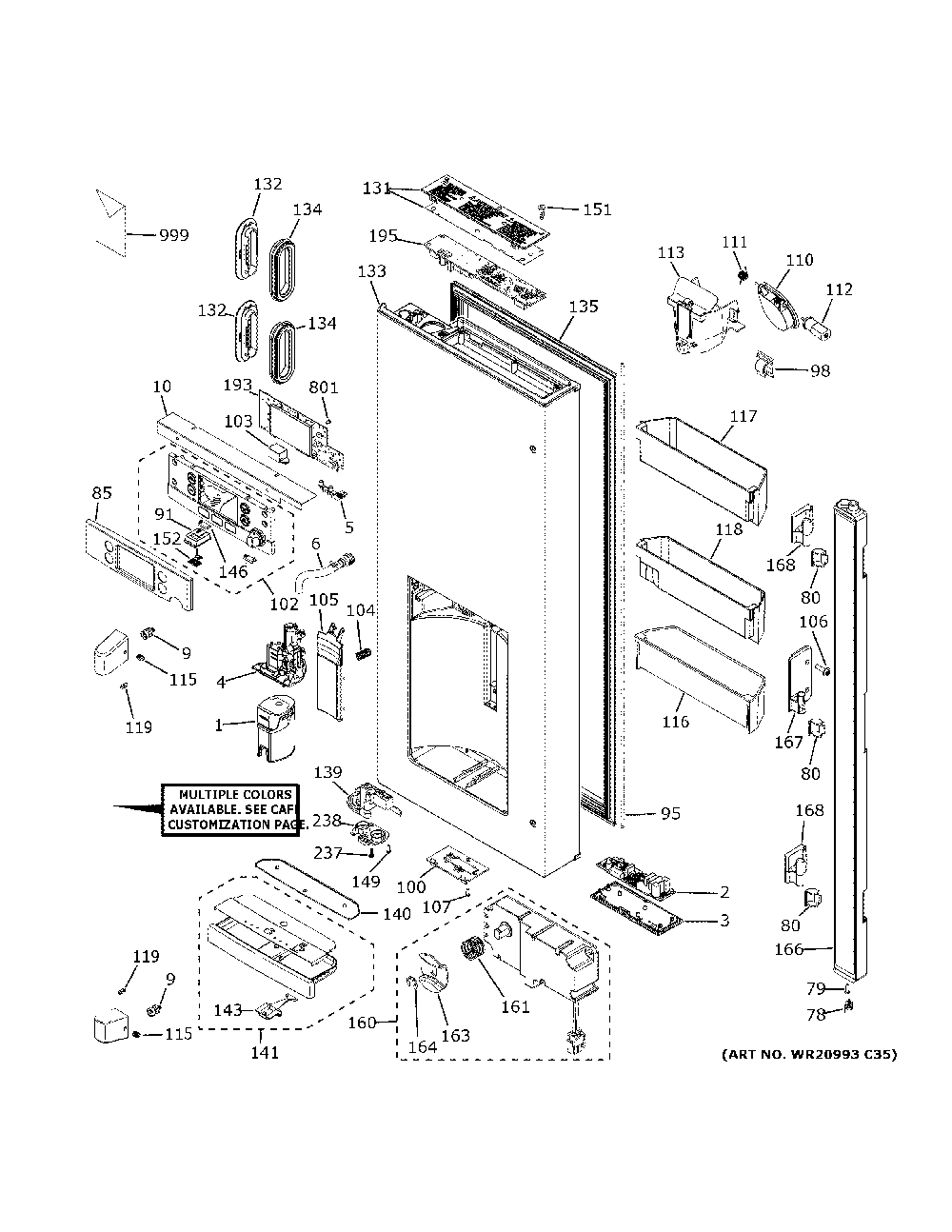 Dispenser door Diagram and Parts List for CFE28UP2MES1  General Electric Refrigerator