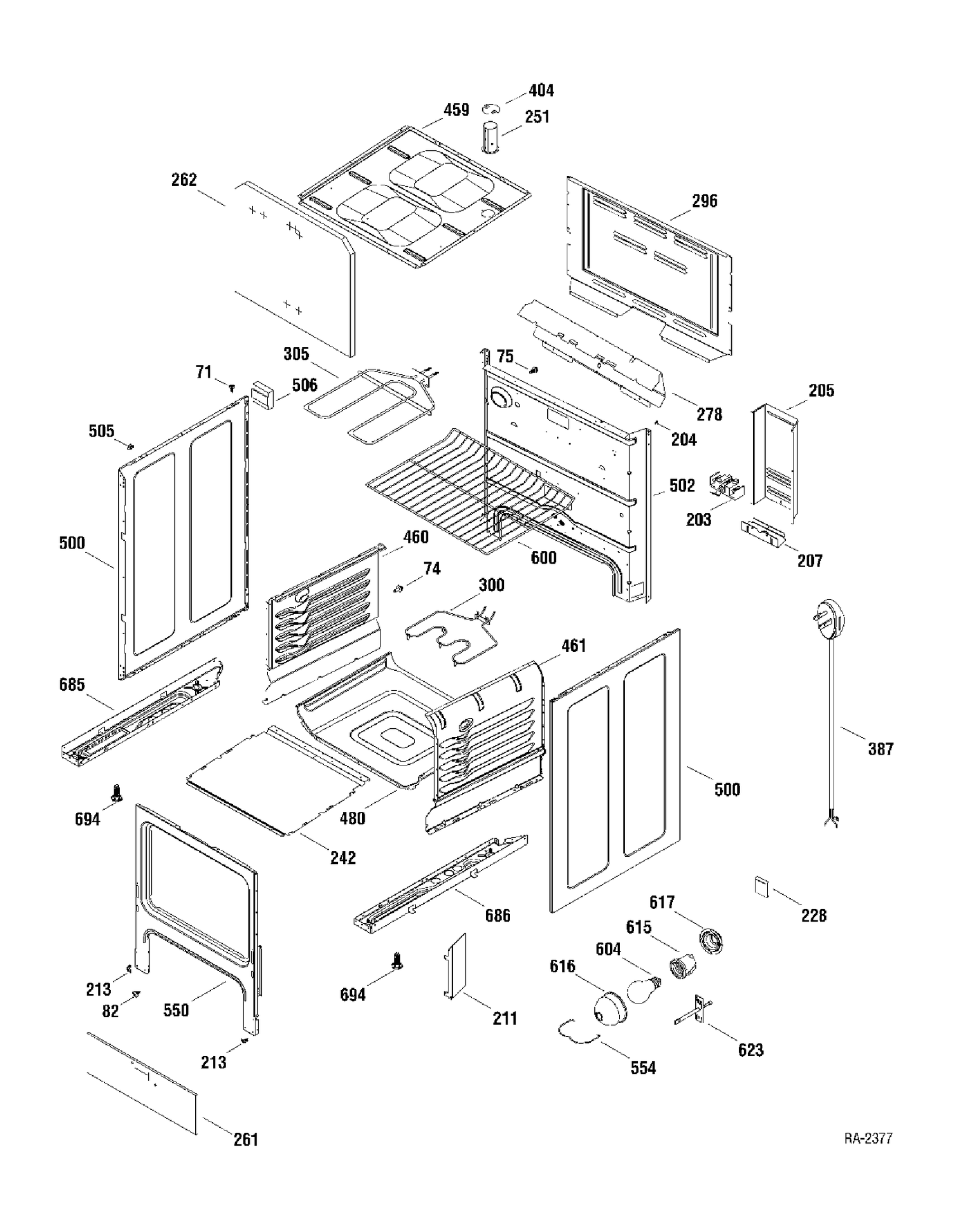 BODY PARTS Diagram and Parts List for JCBS35WJ2WW  General Electric Range