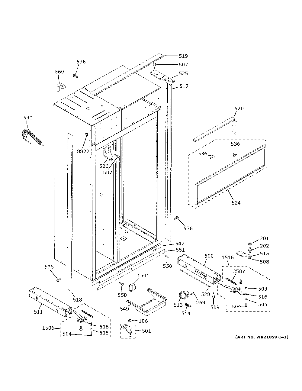 Case Parts Diagram and Parts List for ZIS420NNEII  General Electric Refrigerator
