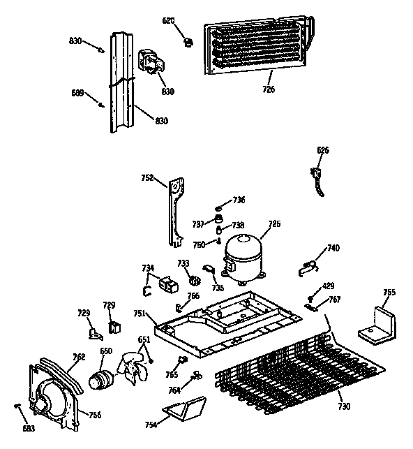 Unit Assembly Diagram and Parts List for TBX18JISJRWH  General Electric Refrigerator