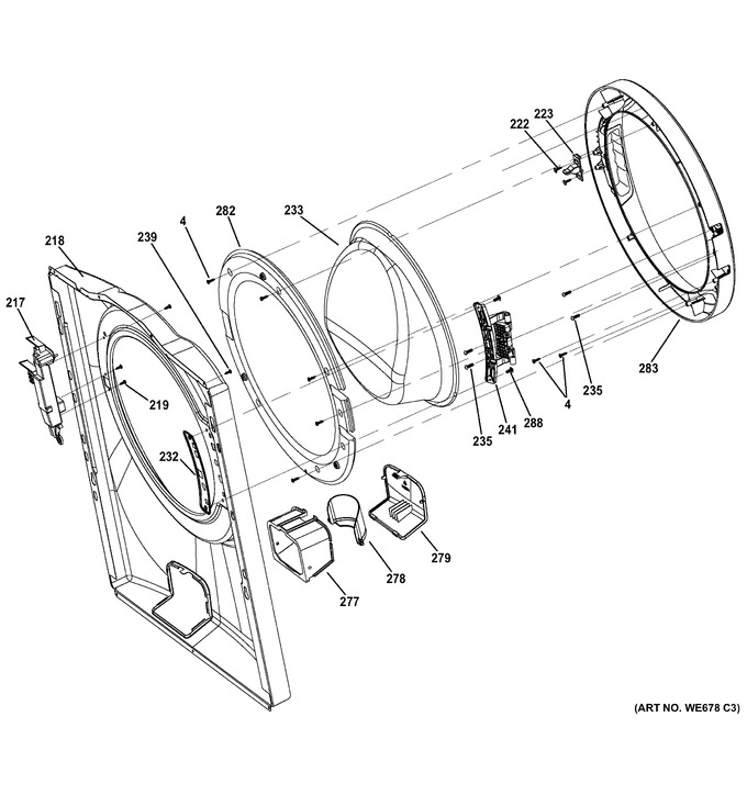 Front Panel and Door Diagram and Parts List for GFWN1100D0WW  General Electric Washer