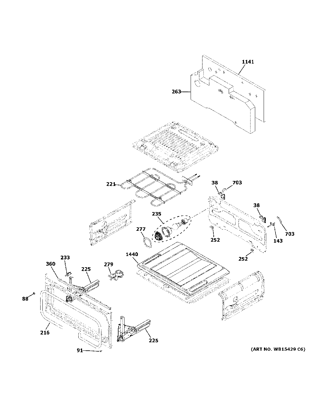 Upper Oven Diagram and Parts List for PGB965YP1FS  General Electric Range