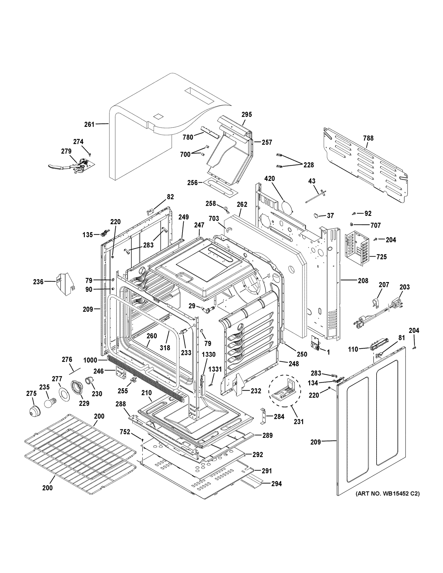 BODY PARTS Diagram and Parts List for JGB720SEJ3SS  General Electric Range