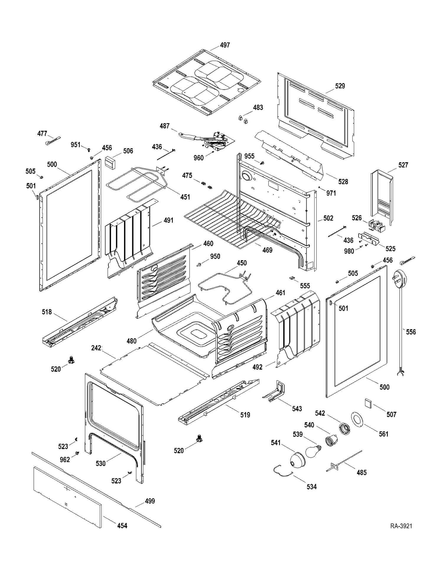 BODY PARTS Diagram and Parts List for JCBP23DM2WW  General Electric Range