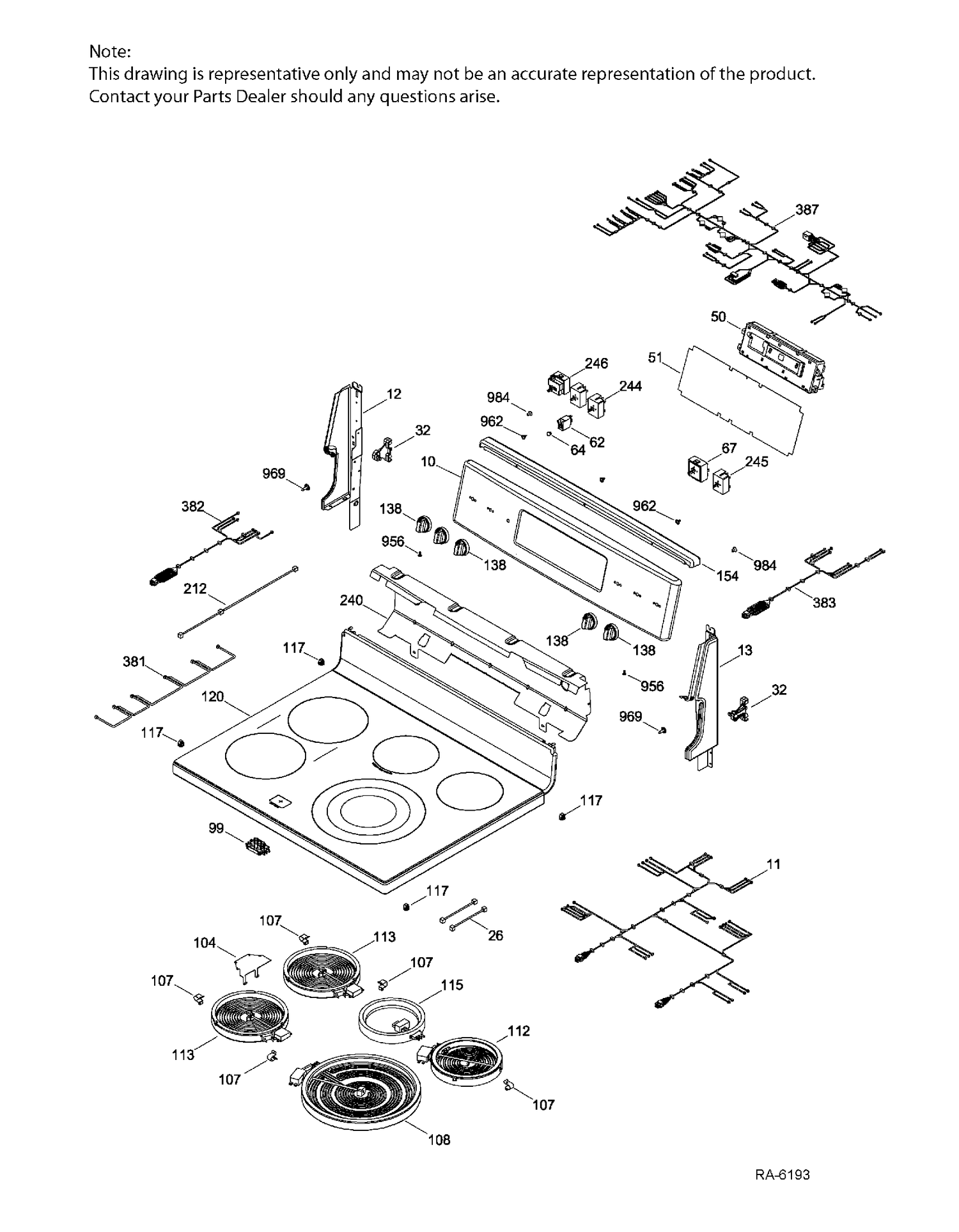CONTROL PANEL & COOKTOP Diagram and Parts List for PCB940SK1SS  General Electric Range
