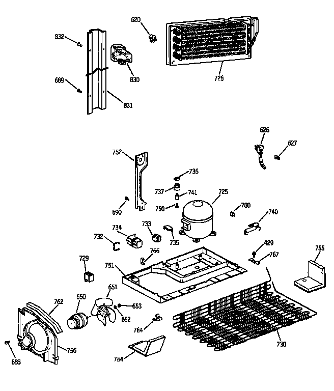 Unit Parts Diagram and Parts List for TBX2222QAYERAA  General Electric Refrigerator