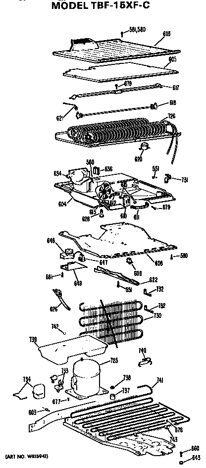 Unit Parts Diagram and Parts List for TBF15XFC  General Electric Refrigerator