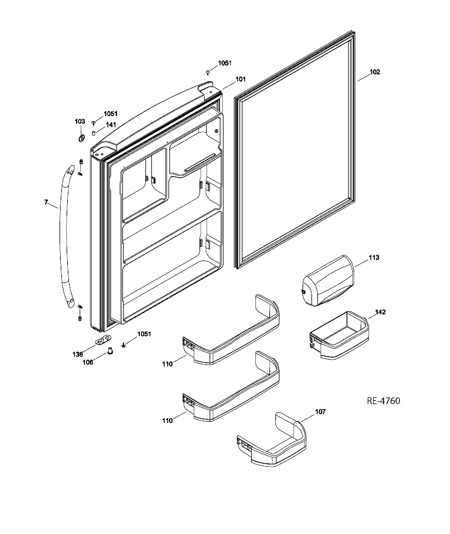 FRESH FOOD DOOR Diagram and Parts List for GBRL0HBXCRBS  General Electric Refrigerator
