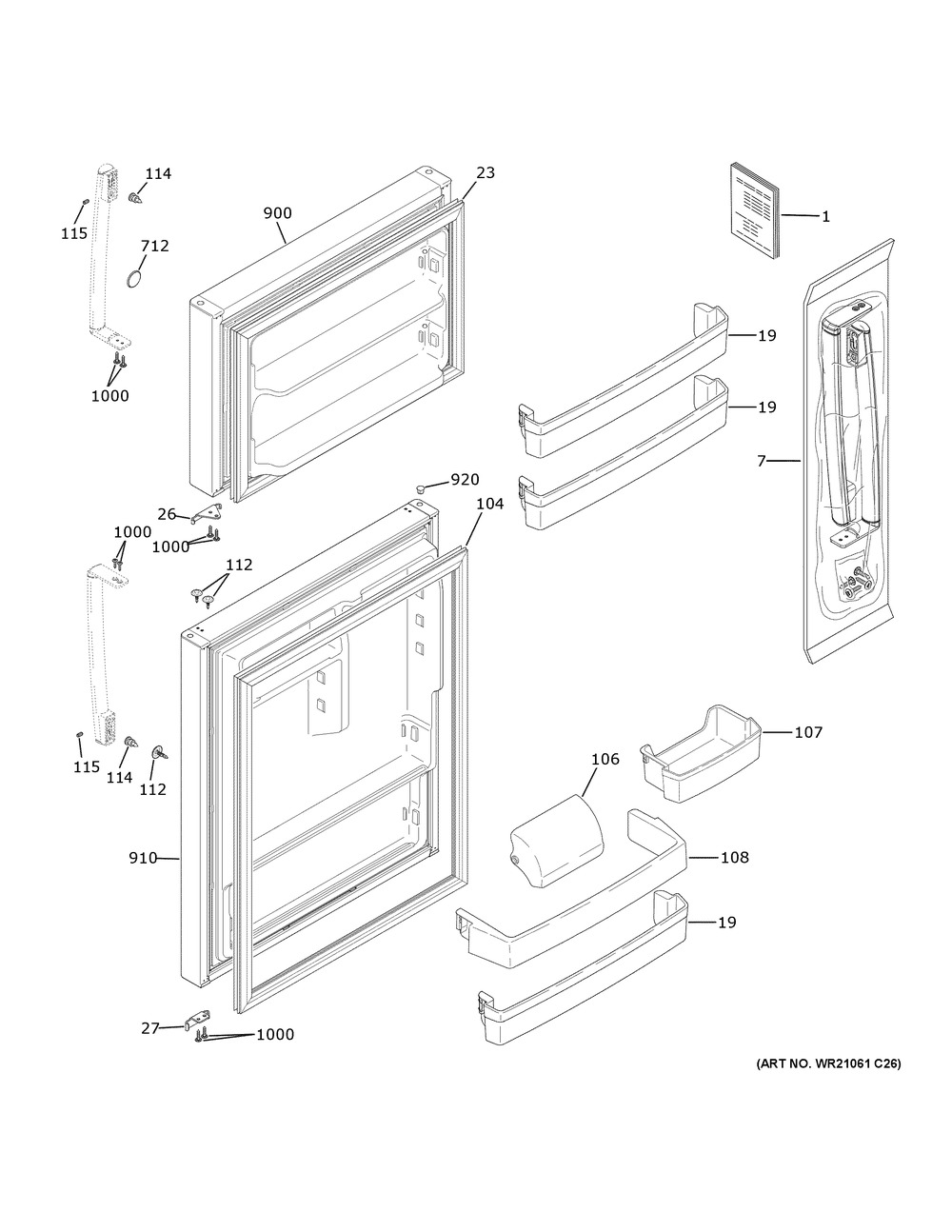 Doors Diagram and Parts List for GTS22KYNCRFS  General Electric Refrigerator