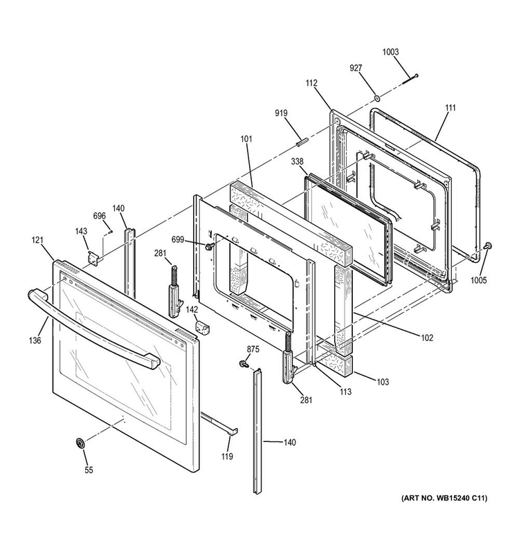 Door Diagram and Parts List for JB750DJ1CC  General Electric Range