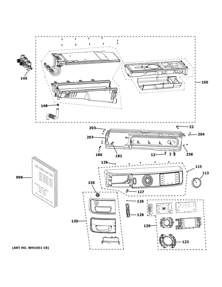 Controls And Dispenser 1 Diagram and Parts List for GFW850SSN3WW  General Electric Washer