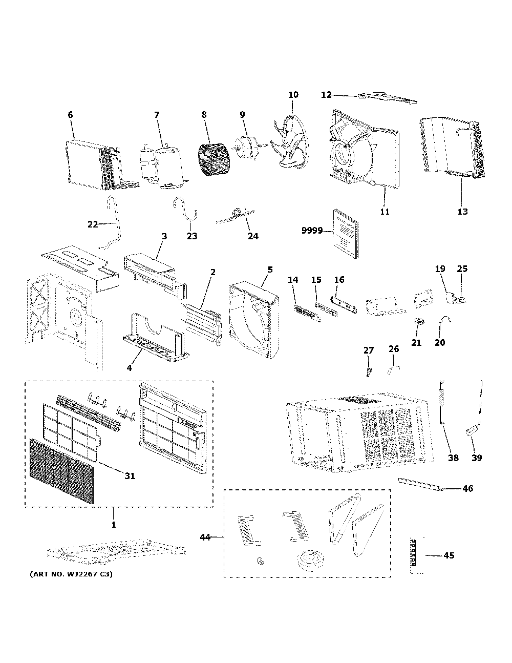 Room air conditioner Diagram and Parts List for AHE18DZH1  General Electric Air Conditioner